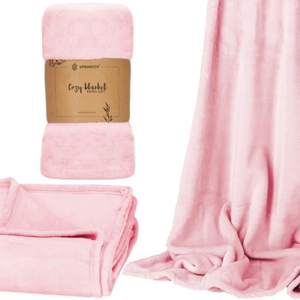 Peitto - SPRINGOS® - 200X220 cm - Pehmeä - Vaaleanpunainen - Polyesteri 100% Rosa