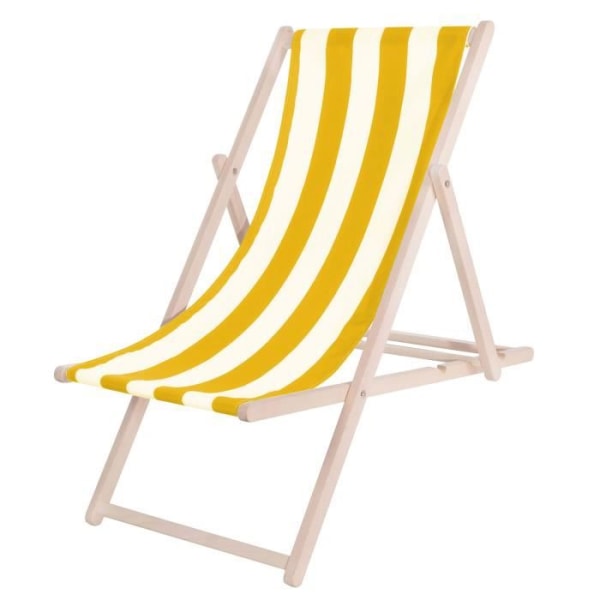 Trädgårdsstol - SPRINGOS - Fällbar solstol i strandträ - Justerbar i 3 lägen - Gul och vit