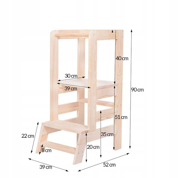 SPRINGOS® Montessori Learning and Observation Tower for Kids, Kitchen Helper, Made in EU - Natural Wood Naturlig