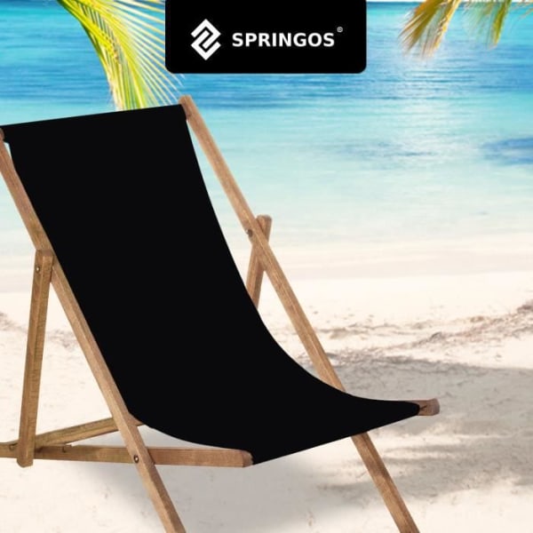 Havestol - SPRINGOS - Sammenklappelig strandstol i træ - Sort Svart