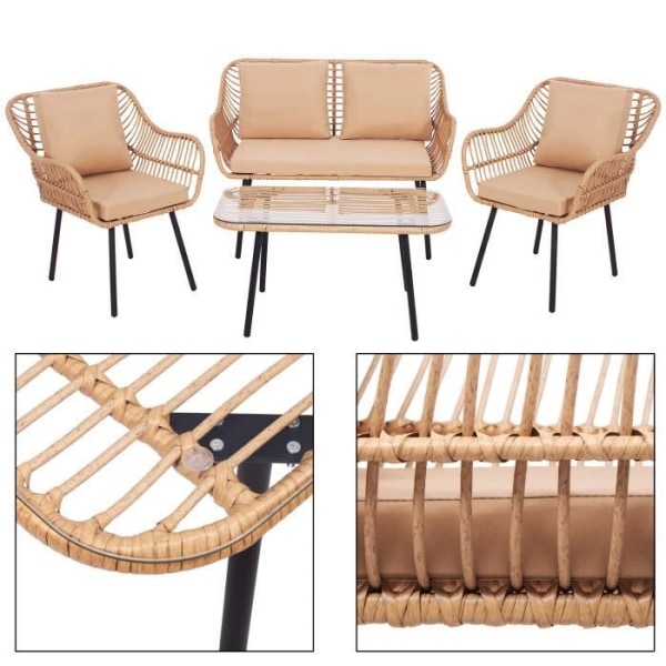 Springos® Trädgårdsmöbler set 2 stolar, soffa, bord. Beige