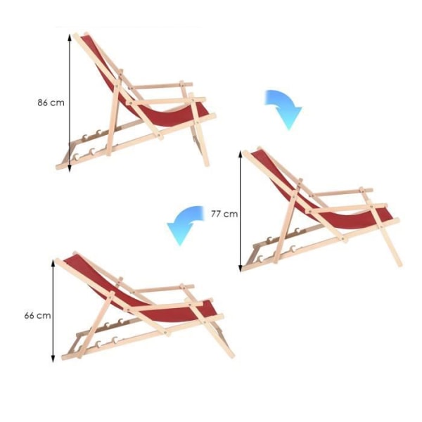 Trädgårdssoffa - SPRINGOS - Fällbar trä loungesoffa - Armstöd - 3 positioner - 120 kg Bordeaux