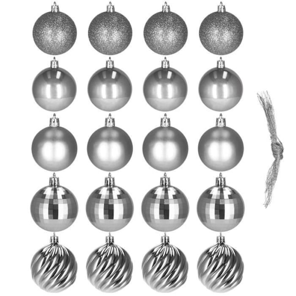 Julekugler - SPRINGOS - 20 stk - Ø 4 cm - Plast - Grå - Skinnende og mat Grå