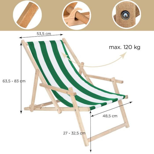 SPRINGOS® Trädgårdssäng Vikbar träsäng med armstöd Grön/vit