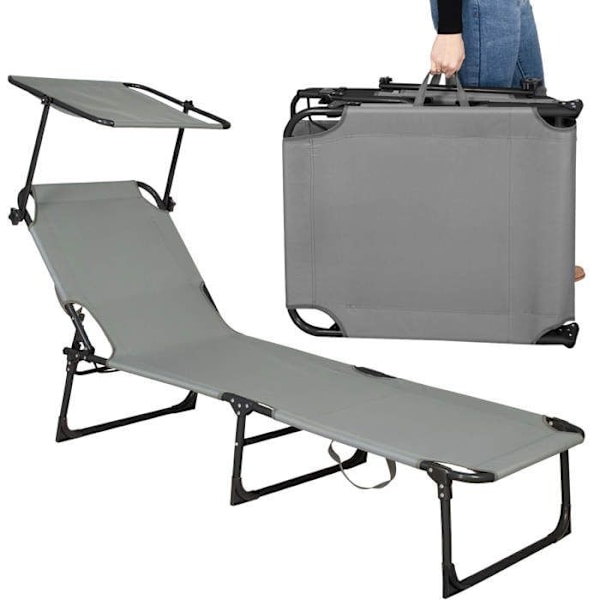 Trädgårdssäng Sommarstol med solskydd Hopfällbar strandsäng 57 x 188 cm med bärhandtag Grå