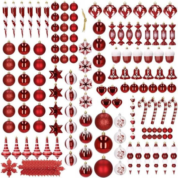 SPRINGOS® Julgranskula Julgranskula 153 delar Okrossbar träddekoration, olika former - röd Snape