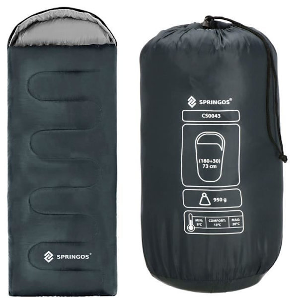 Makuupussi - SPRINGOS - Muumio - 73 x 210 cm - Musta-Valkoinen - Polyesteri Svart vit