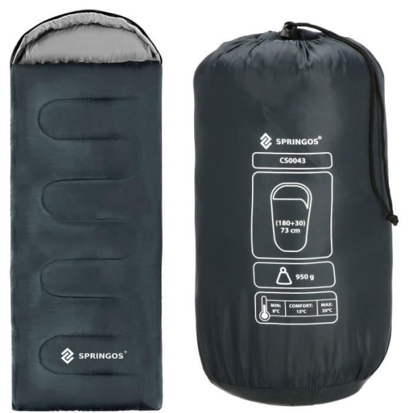 Sovsäck - SPRINGOS - Mummy - 73 x 210 cm - Svart-Vit - Polyester Svart vit