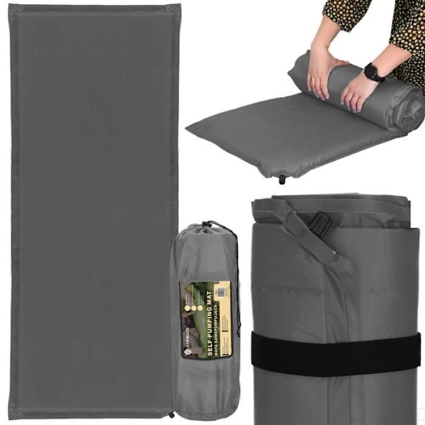 Itseään täyttyvä patja - SPRINGOS - 50 x 180 cm - 1 venttiili - Erittäin kevyt - Kuljetussäkki Grå