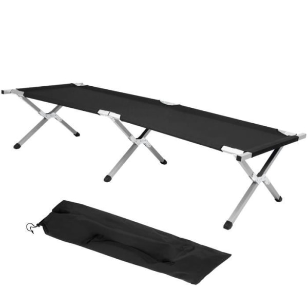 Campingseng - SPRINGOS - 74 x 190,5 cm - Sort - Max belastning 150 kg - Nem foldning Svart