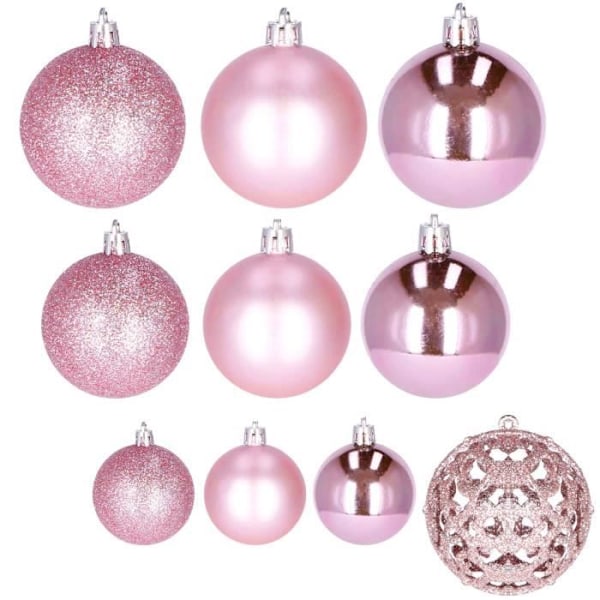 Julekugler - SPRINGOS - 100 stk - Plastik - 6 cm - Fire forskellige designs Rosa