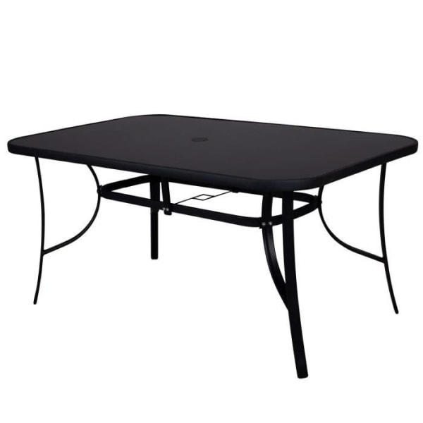 SPRINGOS® havebord med glasplade og parasolhul 90 x 150 cm - Sort - Design - Metal Svart