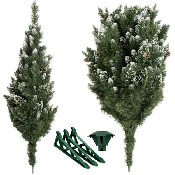 Konstgjord julgran - SPRINGOS - 180 cm - Konstgjord snö - Äkta kottar - PVC Grön - Vit