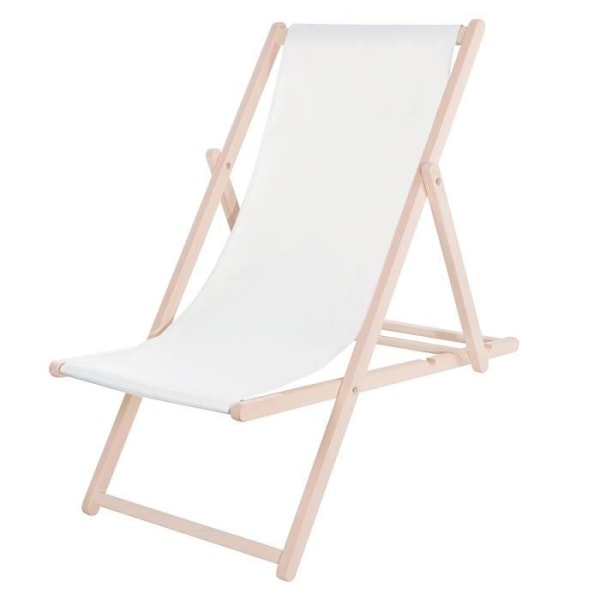 SPRINGOS® Havedækstol Sammenklappelig Beach Wood Loungestol 120 kg Vit