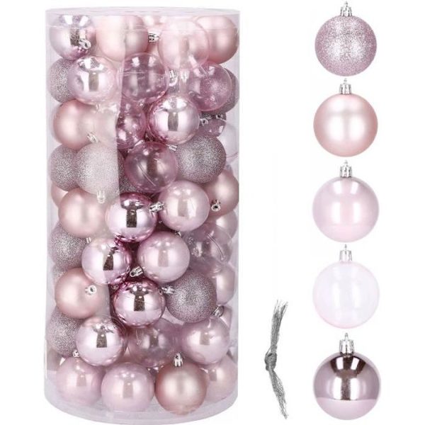 Julgranskulor - SPRINGOS - 100 st - Ø 6 cm - Plast - Rosa Rosa