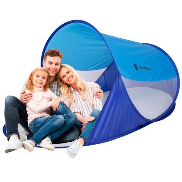 Strandtält - SPRINGOS - Pop Up - Anti UV - 200x120x60-95cm - Vattenavvisande Blå