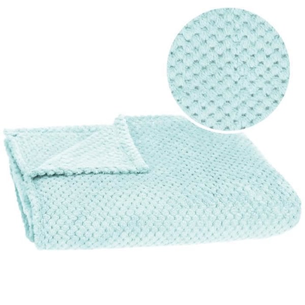 SPRINGOS hyggetæppe - 200x220 cm - 100% polyester med tekstur - lyseblå ljusblå