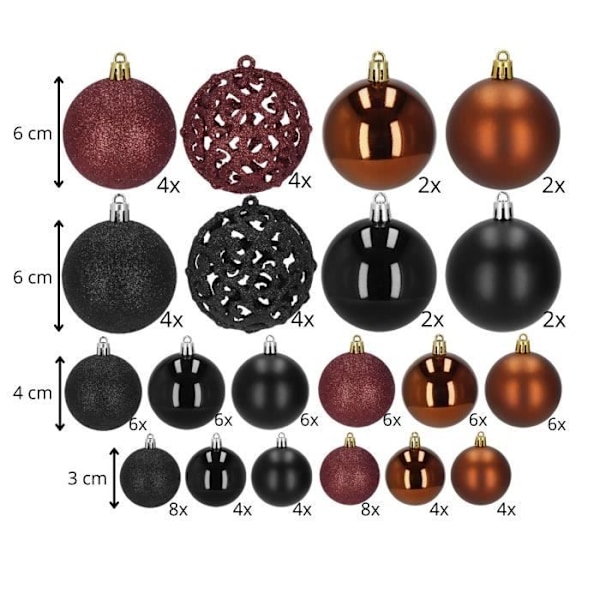 Julekugler - SPRINGOS - 100 styk - Sort, Brun, Bourgogne - Plast - Elegant dekoration kastanj