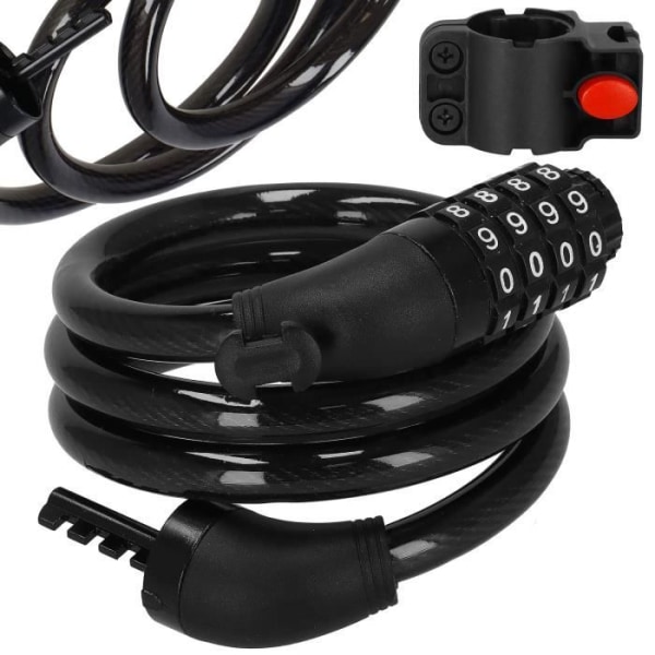 Spiral kabellås til cykler med krypteret kode - SPRINGOS - 95 cm - Sort - 2 års garanti Svart