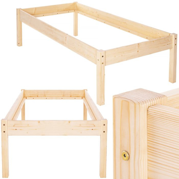 Sängram - Springos - Sängram - Höjd 55 cm - Nålholts trä - 90 x 200 cm naturlig
