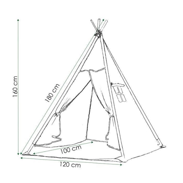Tipitelt til børn i SPRINGOS bomuld - 160x120x100 cm - skyer/sort Svart