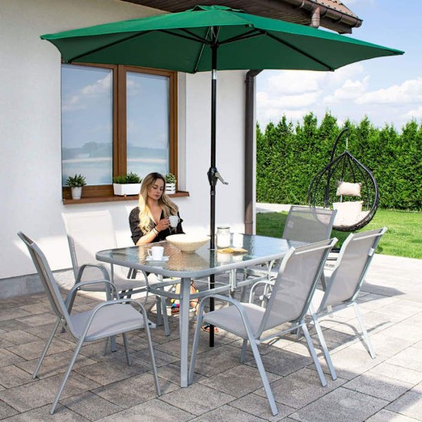 Springos® Uteparasoll med lutningsfunktion och vevsystem 260 cm Grön