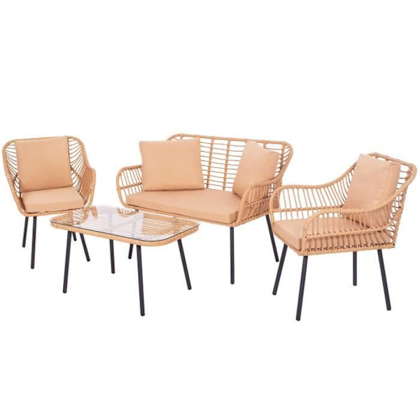 Springos® Puutarhakalusteet, 2 tuolia, sohva, pöytä. Beige