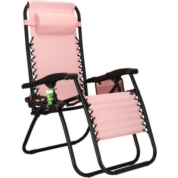 SPRINGOS® Trädgårdsstol Relax Stol Strandstol med Nackstöd Kopphållare Armstöd Hög rygg - Rosa