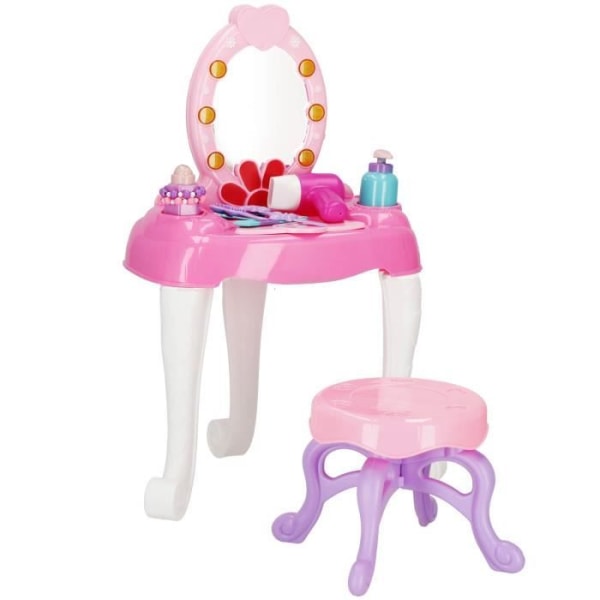 Springos® Toiletbord med spejl, skammel, lys og musik Rosa