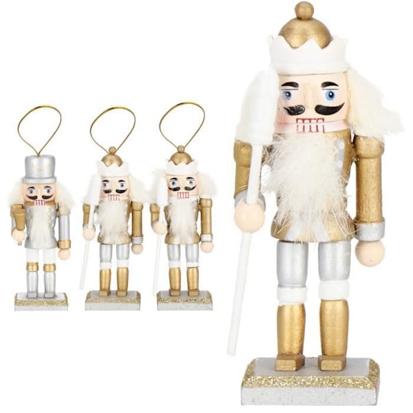 Juletræ dekorations i træ - SPRINGOS - Nøddeknækker - 3 stk - 8 cm - Hvid Vit