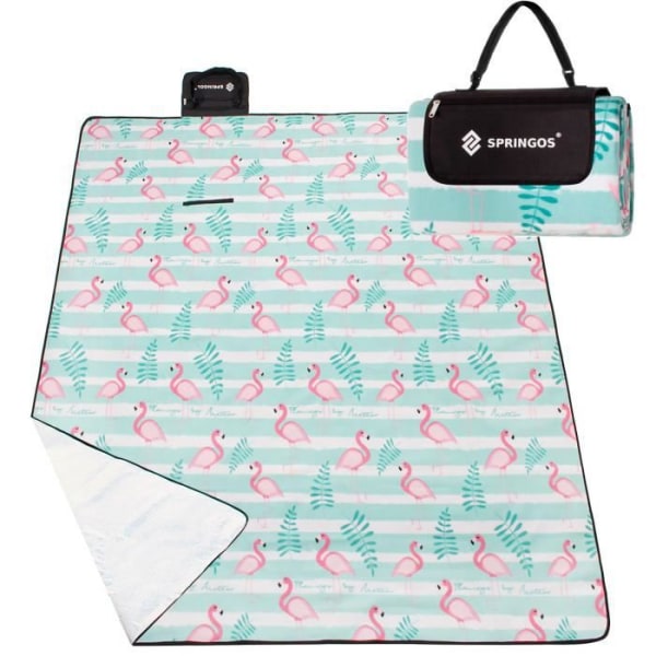 SPRINGOS® vikbar och bärbar picknickfilt - Flamingos - 200 x 200 cm - Vattentät mångfärgad
