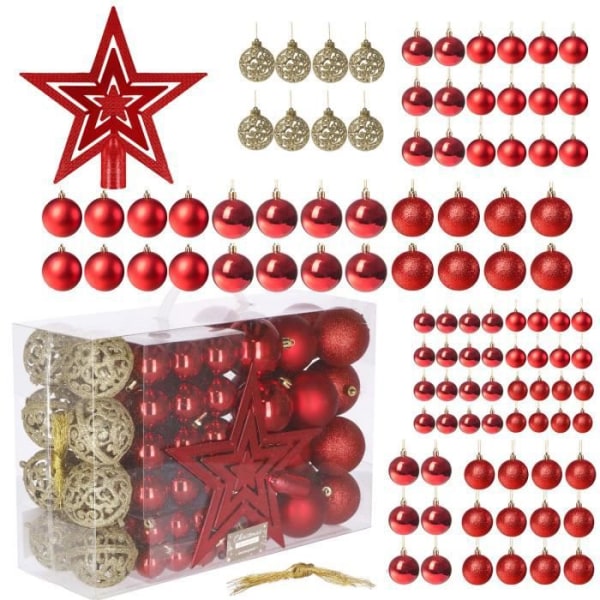 Julebold - SPRINGOS® - 100 stk - Rød - Guld - Stjerne topper Snape - Guld