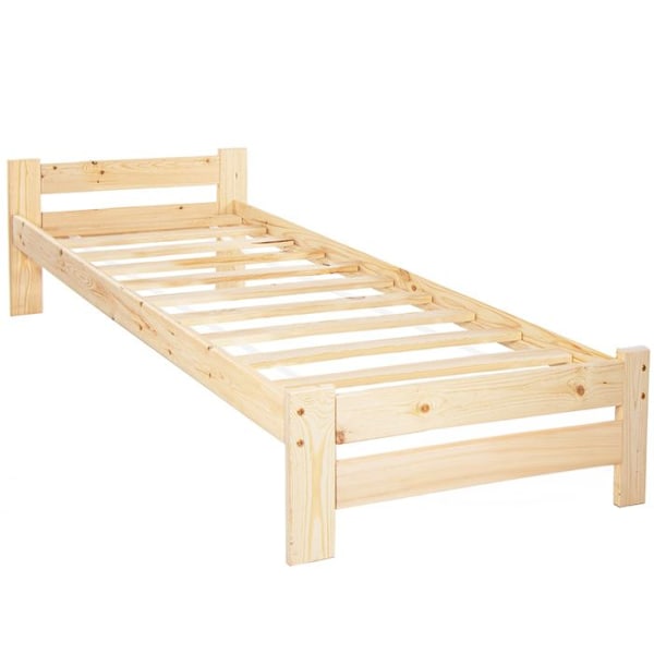 Lit simple - Springos - 90 x 200 cm - Massivt træ - Integreret sengegavl - Lamelbund Naturlig