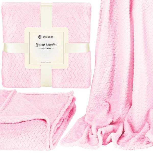 Dæksler - SPRINGOS - Zigzag - 130 x 180 cm - Polyester - Babyrosa baby rosa