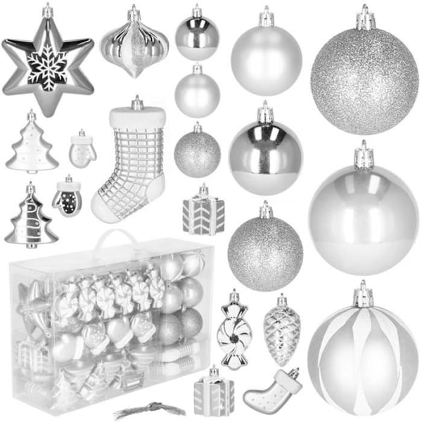 Joulupallot - SPRINGOS® - 77 kpl - Murtumattomat - Hopea - Tyylikäs koristelu Pengar