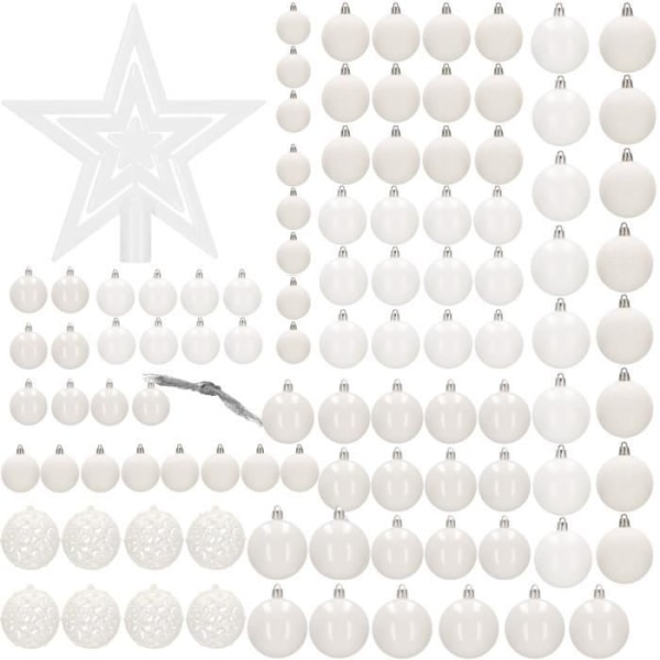 Springos® julgranskulor i plast, set med 100 stycken med vit stjärna upptill, juldekoration