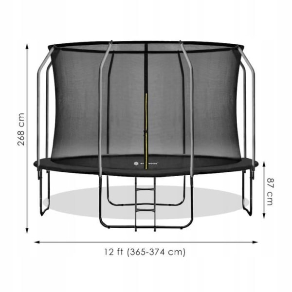 SPRINGOS® Trampolin til børn og voksne Rund Ø 365 cm med sikkerhedsnet og stige, solid og robust sort