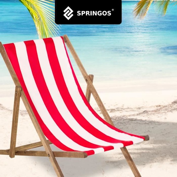 Havestol - SPRINGOS - Sammenklappelig strandstol i træ - Rød - 120 kg röda ränder