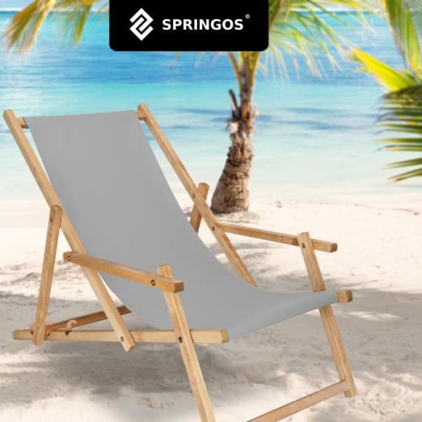 SPRINGOS® Trädgårdssäng Vikbar träsäng med armstöd Grå