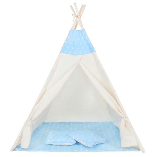 SPRINGOS® tipi-tält för barn i bomull, 2 kuddar ingår - 160x120x100 cm –  stjärnor/blått 0fec | Fyndiq
