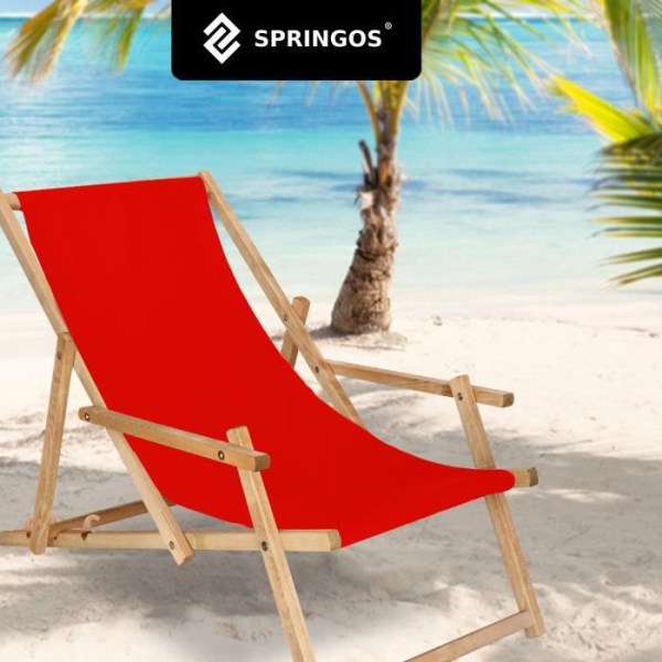 SPRINGOS® Garden Lounger Fällbar solstol i impregnerat trä med armstöd - röd Snape