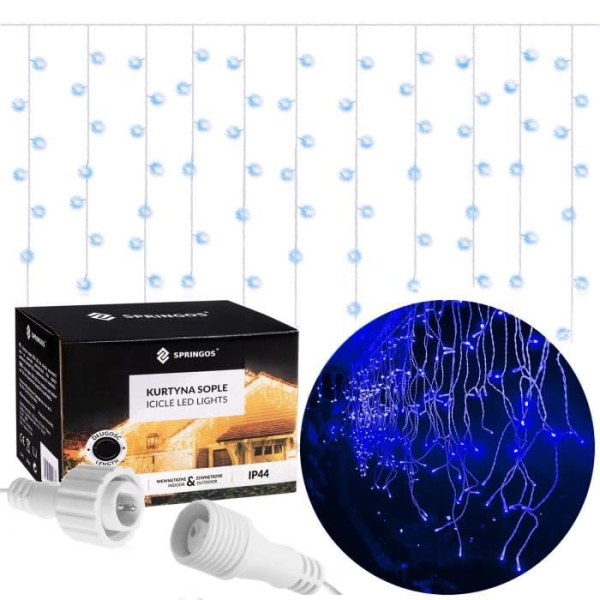 Lysende guirlande - SPRINGOS - 200 LED - 10,5 meter - Programmer med 8 funktioner - IP44 - Blå Blå