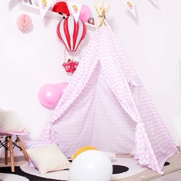 Teepee Wigwam telt til børn i SPRINGOS® bomuld - Pink - 160x120x100 cm Rosa
