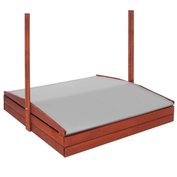 Sandlåda - Springos - 140 x 140 cm - Massivt trä - Justerbart tak - UV-skydd kastanj