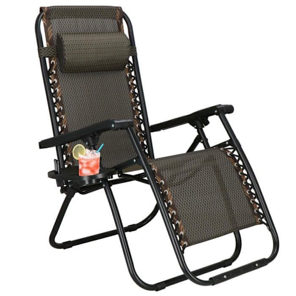 Springos® chaiselong med hovedstøtte, foldbar relax til haven Svart
