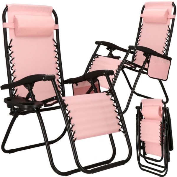 Havestol - SPRINGOS® - Afslapningsstol - Rosa - Sammenklappelig - Med sidebord Rosa