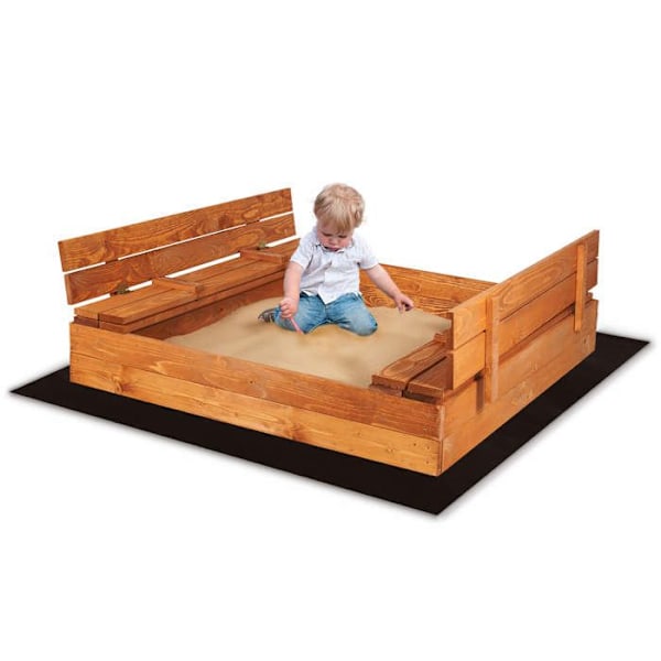 Hiekkalaatikko - Springos - 120 x 120 cm - Massiivipuusta - Kokea penkit - Geotekstiili mukana kastanj