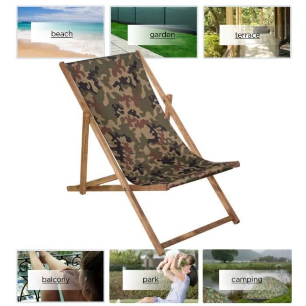 SPRINGOS® imprægneret havedækstol Sammenklappelig Beach Wood Loungestol 120 kg - Moro moro