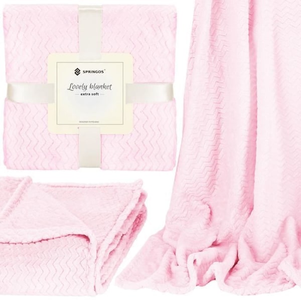Sengebetræk - SPRINGOS - Zigzag - 160 x 200 cm - Pastelrosa - 100% polyester pastell rosa