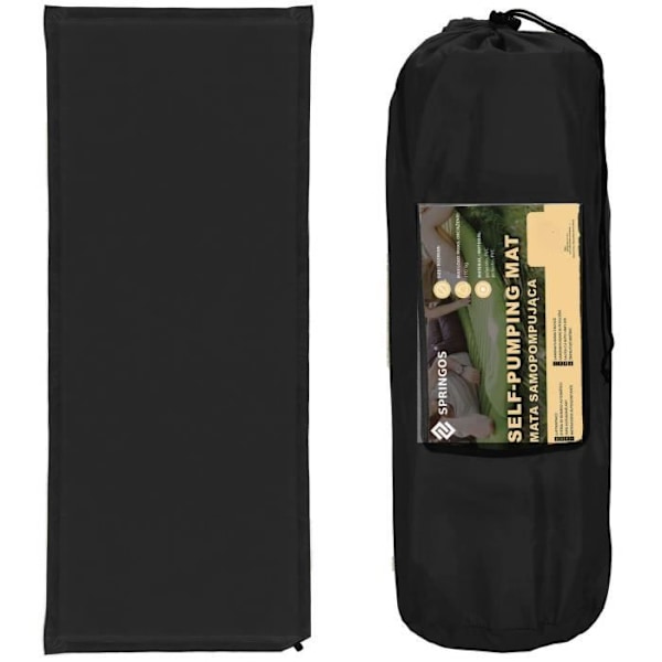 Selvoppustelige madras - SPRINGOS - 50 x 180 cm - Sort - Camping - Bæretaske medfølger Svart